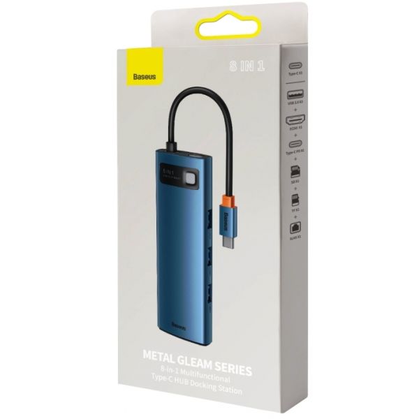 фото Адаптер Baseus 8 в 1 Metal Gleam Series Multi-functional Type-C HUB (Blue) (WKWG000103)