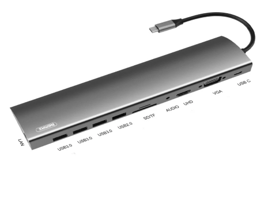 фото Адаптер Remax (RU-U70) 11 в 1 Docking Station USB Type-C на PD/3xUSB 3.0/HDMI/VGA/TF/SD/RJ45/USB 2.0/3.5mm/1 Type-C/USB 3.0/ (Space Gray)