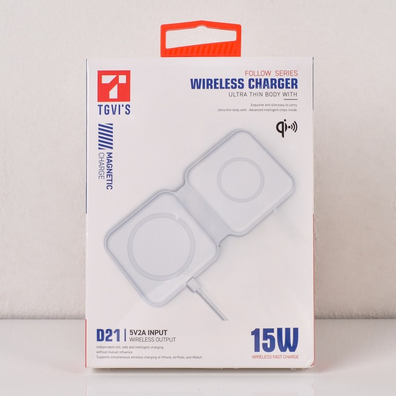 фото Зарядное устройство TGVIS D21 Dual Magnetic Wireless Charger 15W (белый)