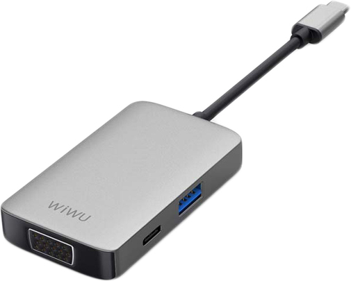 фото Адаптер Wiwu Alpha USB-C 5 в 1 на USB 3.0/Type-C/HDMI/VGA/Stereo (A513HVP) (Grey)
