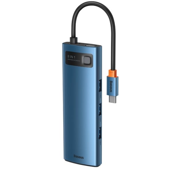 фото Адаптер Baseus 8 в 1 Metal Gleam Series Multi-functional Type-C HUB (Blue) (WKWG000103)
