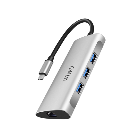 фото Адаптер Wiwu Alpha USB-C 6 в 1 на USB 3.0/PD/SD/TF (A631STR) (Silver)