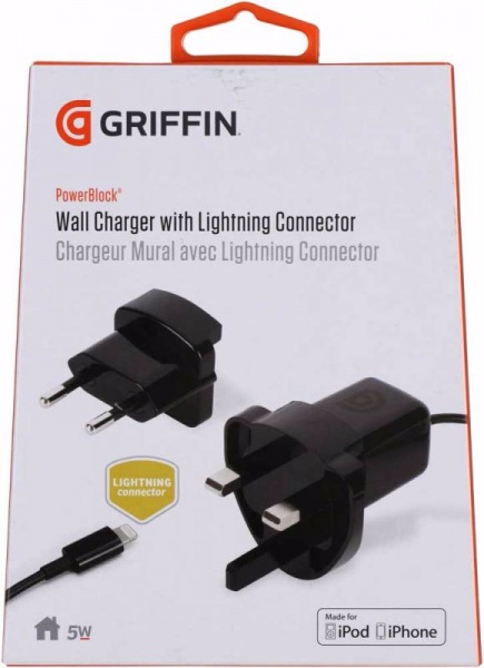 фото Сетевое зарядное устройство Griffin PowerBlock 5W 1A Lightning 90 см (черный) GA36560